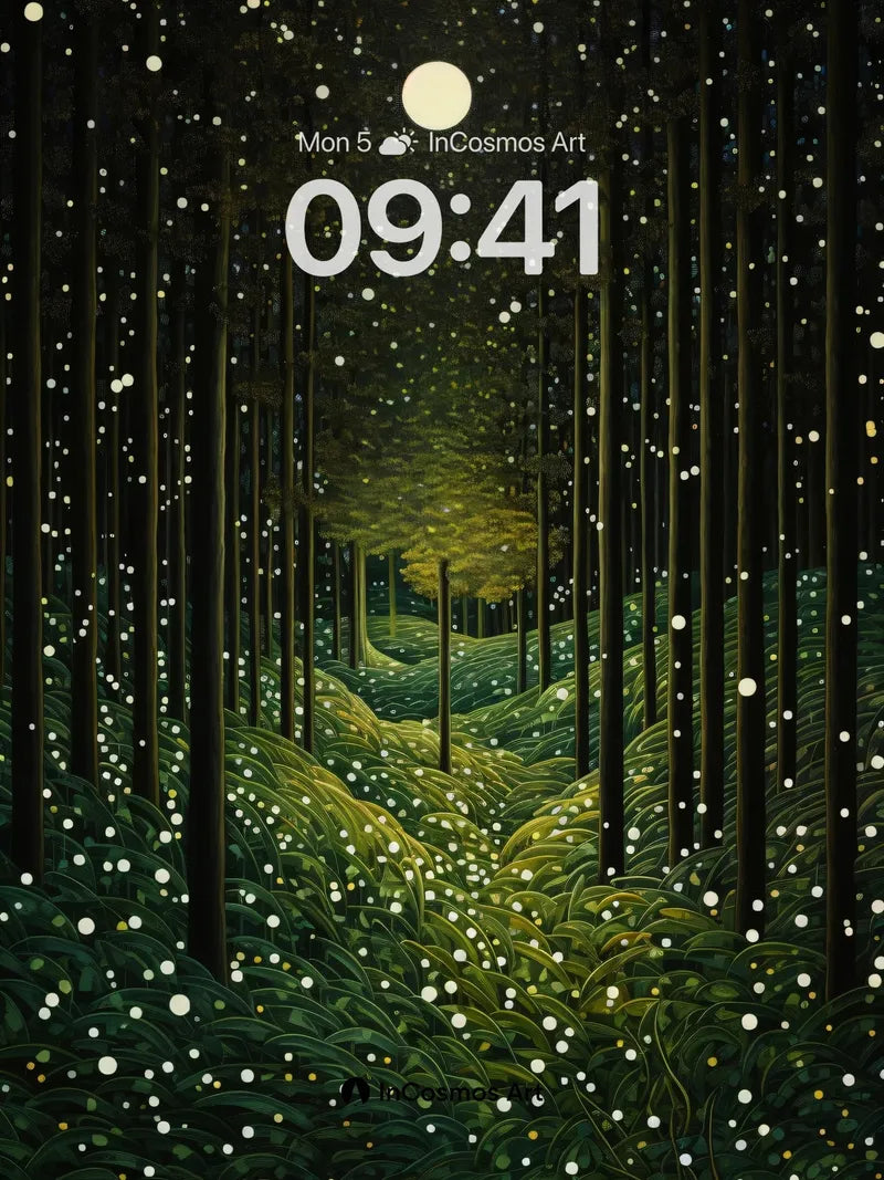 Moonlit Forest Wallpaper with Bioluminescent Path