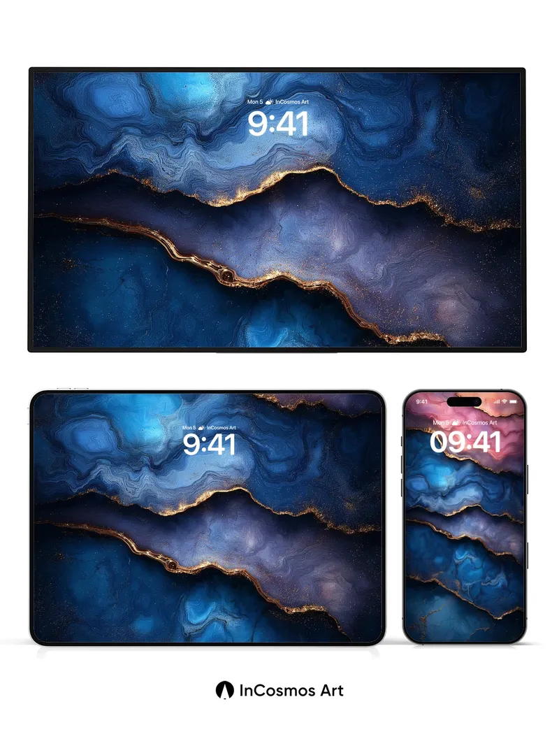 Luminous Agate Wallpaper with Golden Veins