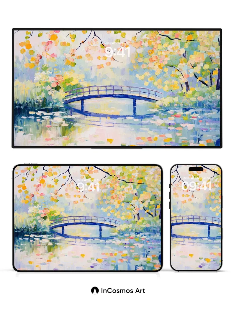 Serenity Bridge Wallpaper with Floating Light