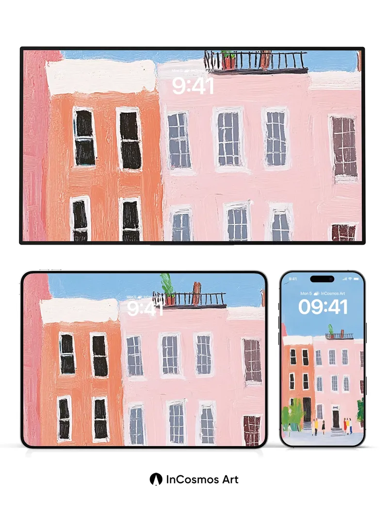 Sunlit Street Wallpaper with Rooftop Whispers