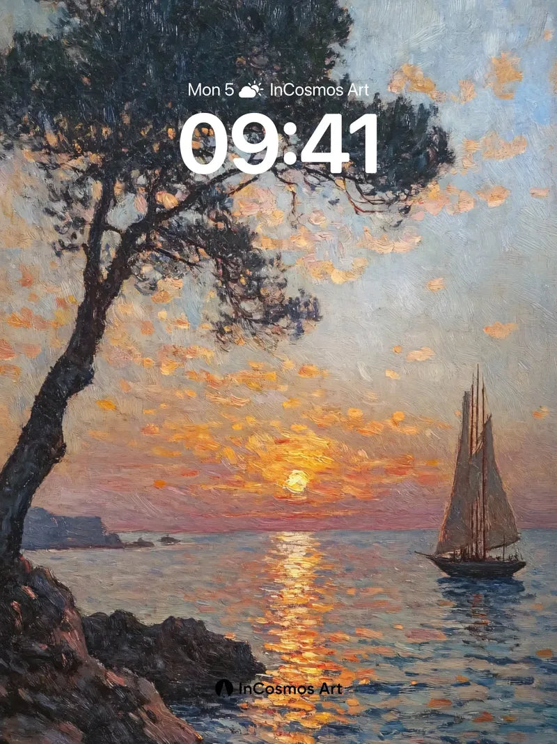 Serenity at Dusk Wallpaper with Pine and Sail wallpaper for iPhone, iPad & Mac