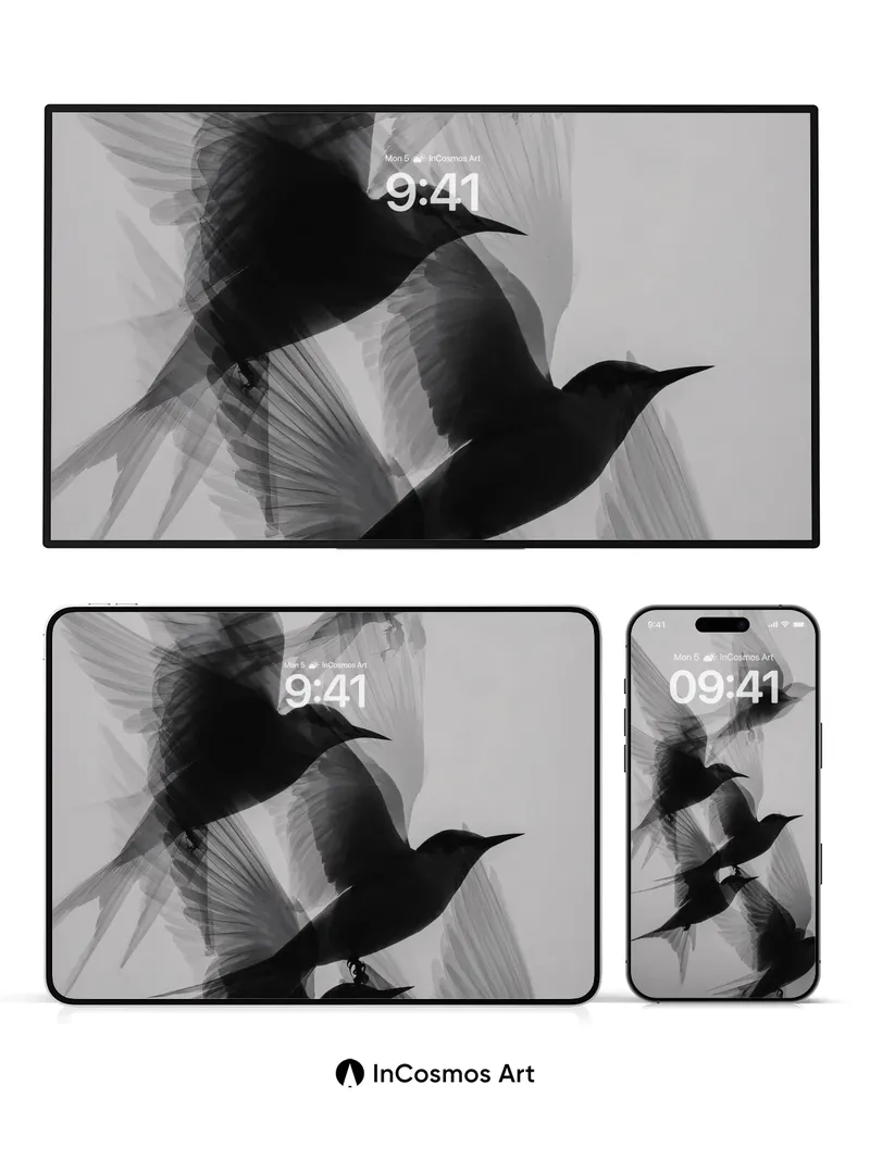 Silhouetted Flight Wallpaper with Ghost Wings