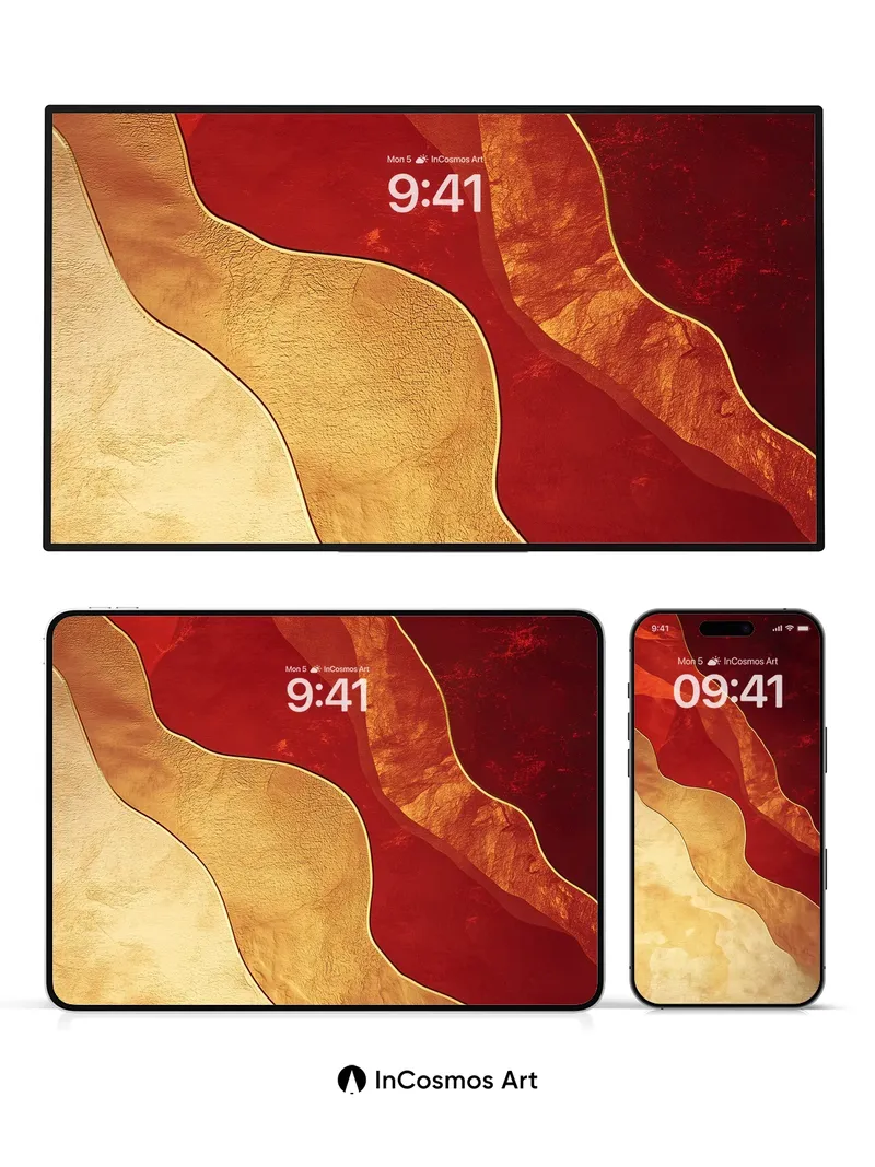 Crimson Dunes Wallpaper with Golden Veins