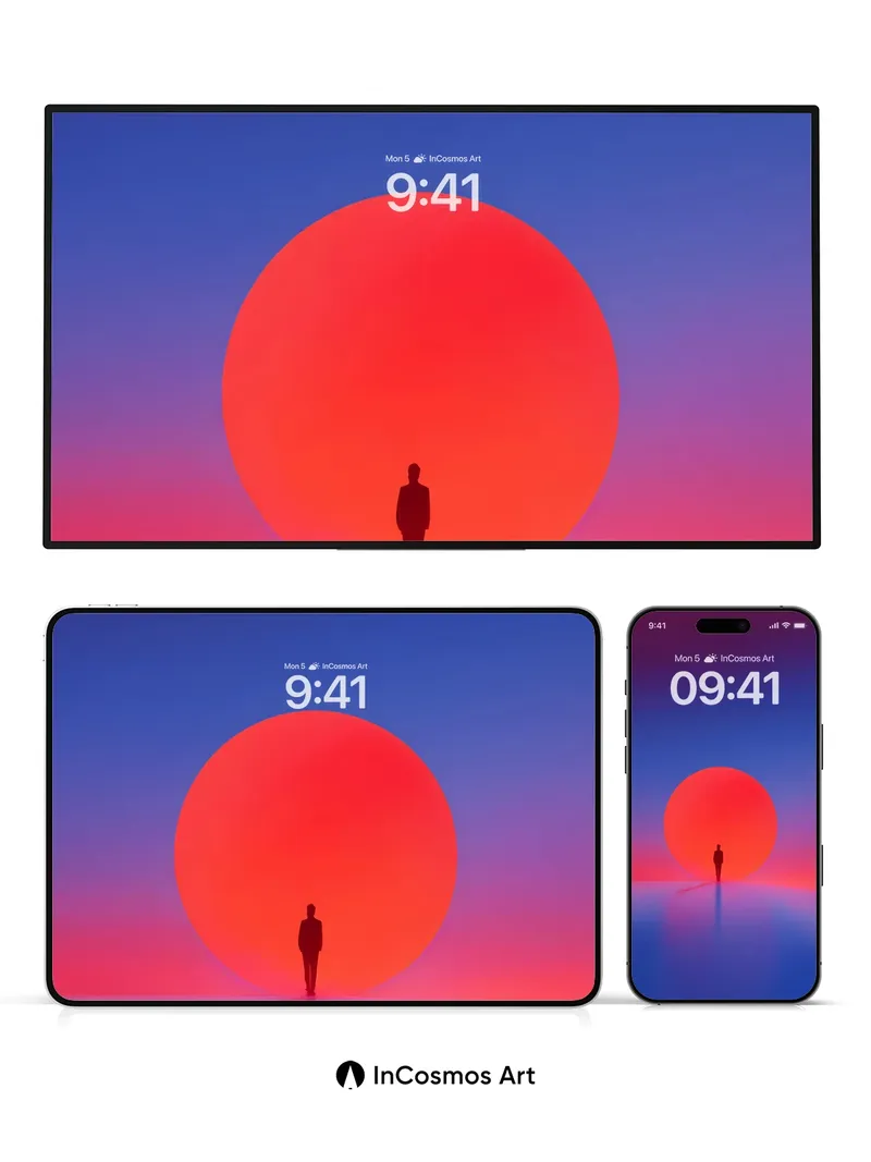 Solitary Horizon Wallpaper with Crimson Sun