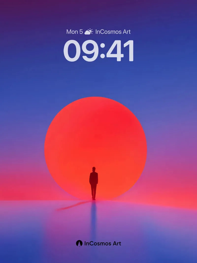 Solitary Horizon Wallpaper with Crimson Sun