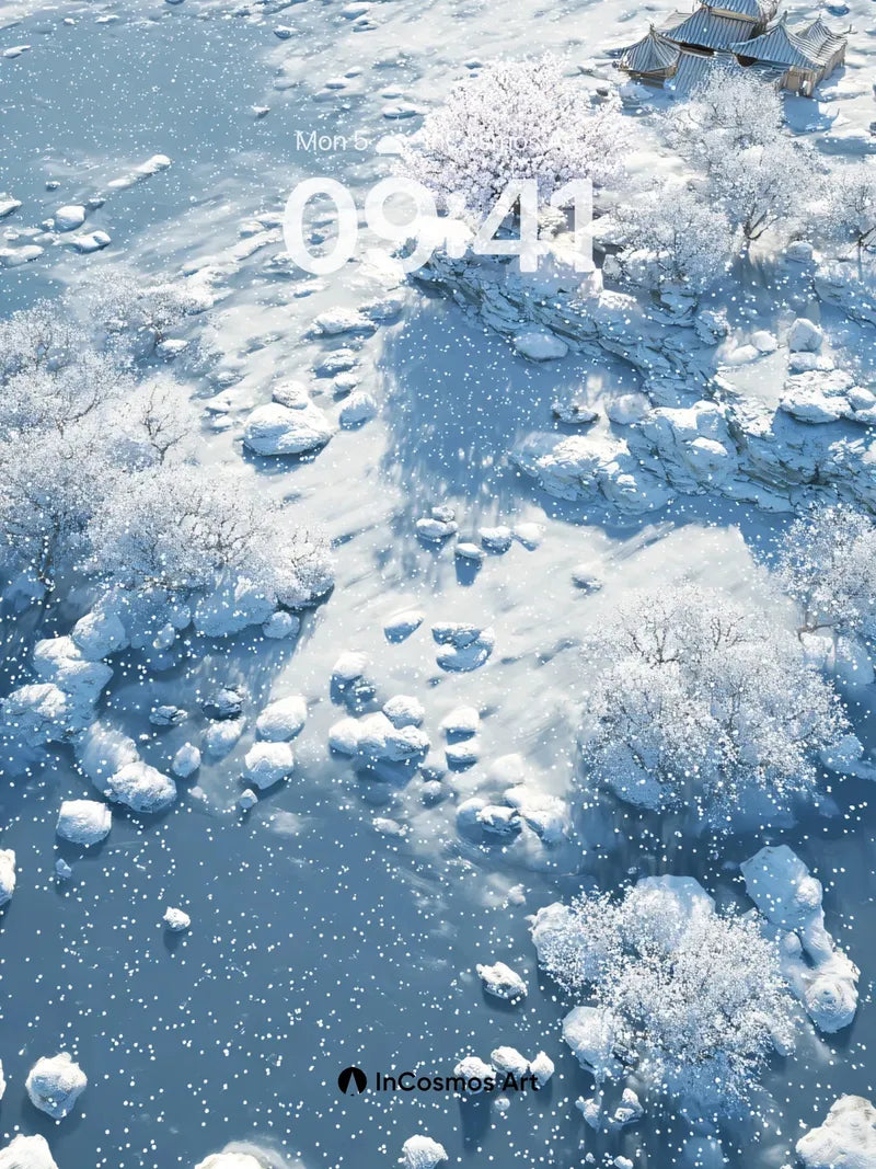Frostborne Serenity Wallpaper with Frozen Pavilions wallpaper for iPhone, iPad & Mac