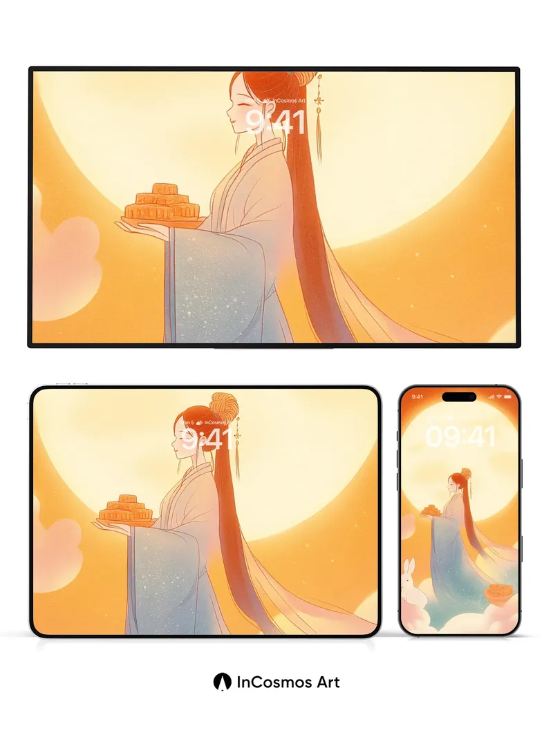 Lunar Serenity Wallpaper with Celestial Mooncakes