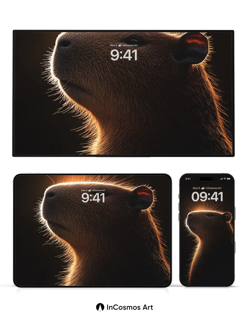 Golden Silhouette Capybara Wallpaper with Ethereal Light