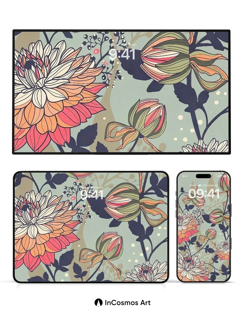 Autumn Whispers Floral Wallpaper with Layered Petals
