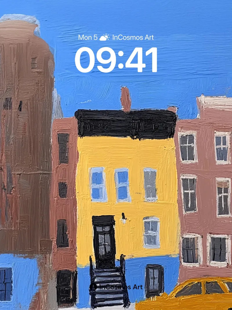 Sunlit Street Wallpaper with Yellow Cab Charm