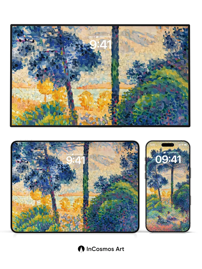 Sun-Dappled Forest Wallpaper with Pointillist Light