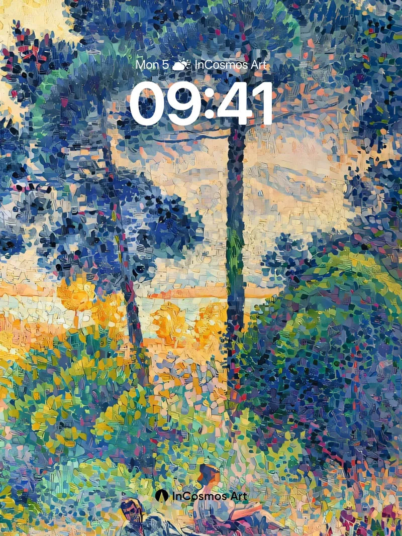 Sun-Dappled Forest Wallpaper with Pointillist Light