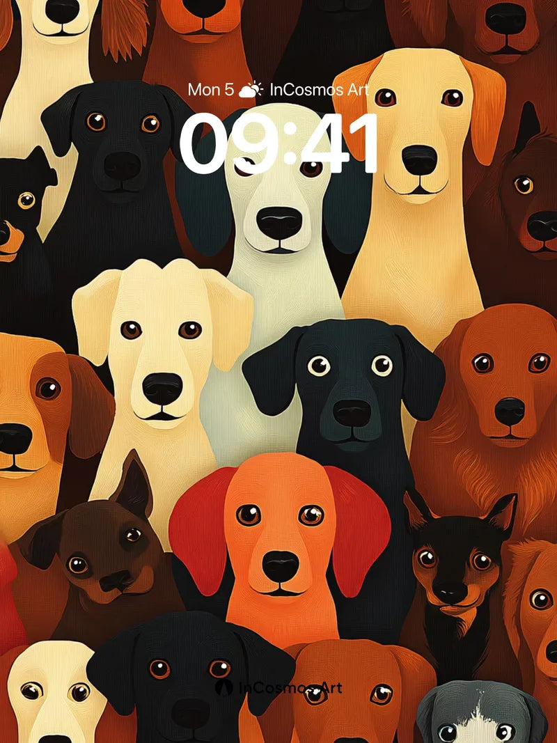 Playful Canine Crowd Wallpaper with Textured Fur wallpaper for iPhone, iPad & Mac