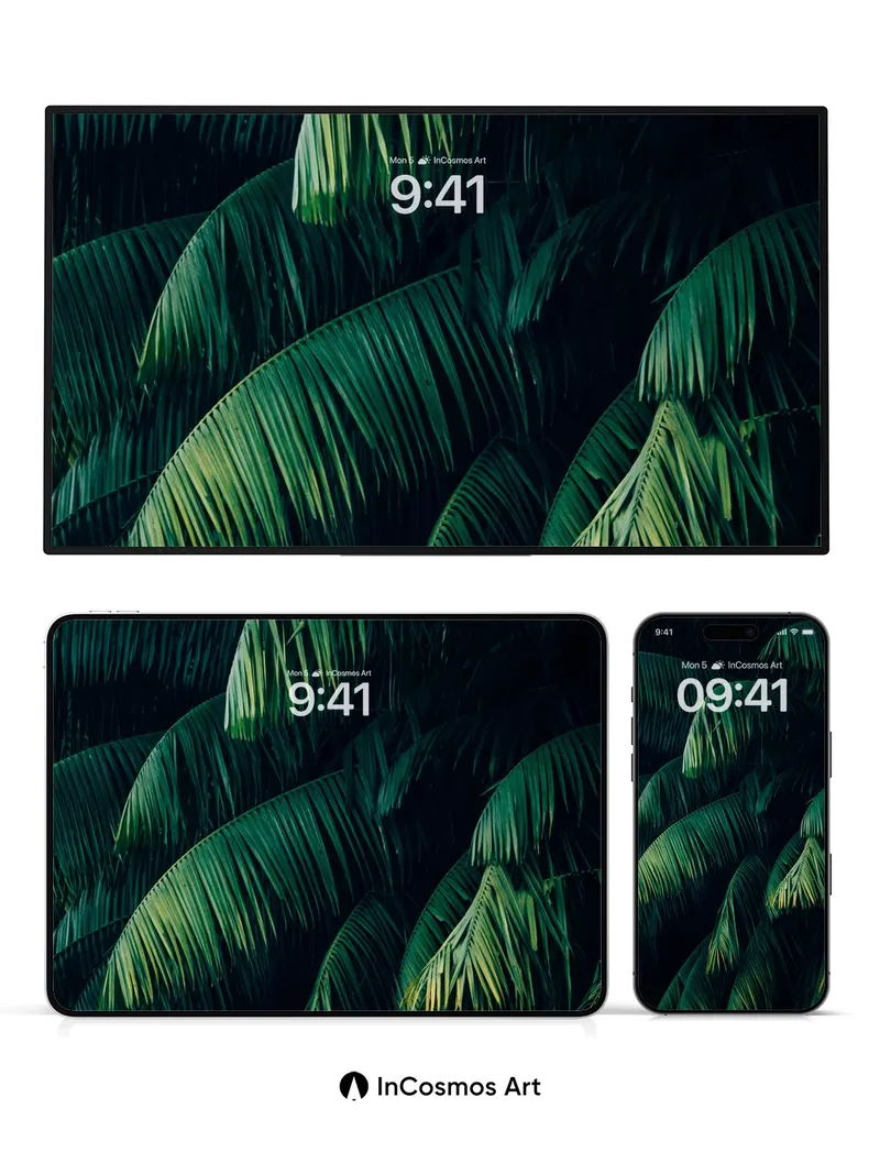 Shadowed Palm Canopy Wallpaper with Emerald Depth