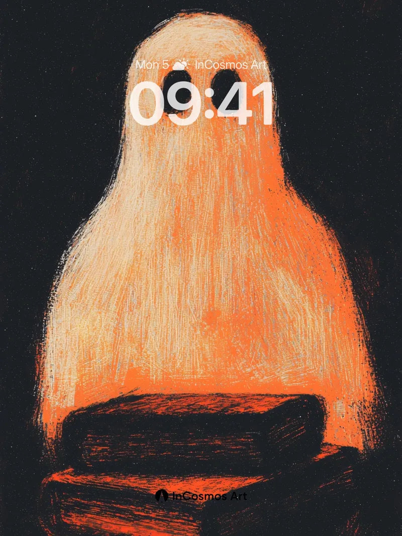 Glowing Ghost Wallpaper with Bookstack Aura