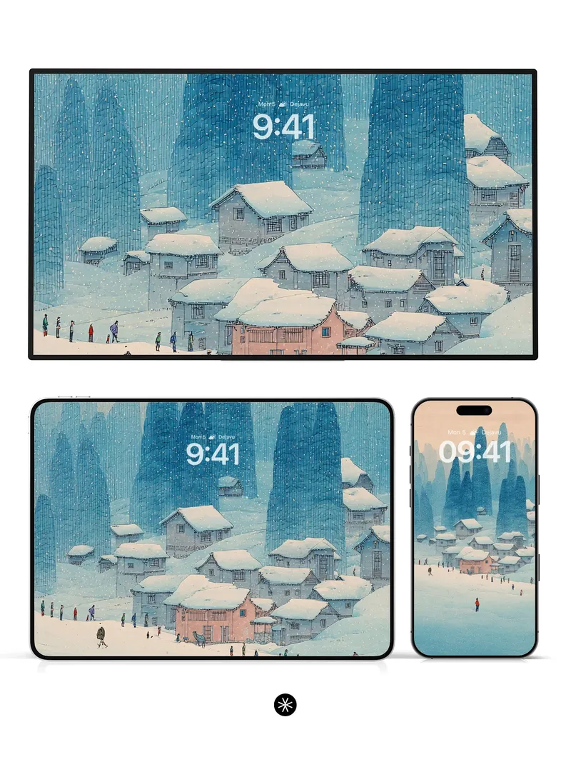 Snowy Village Winter Wallpaper