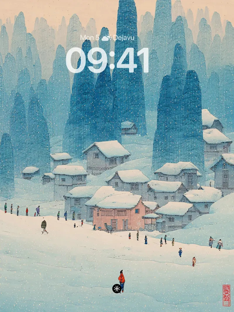 Snowy Village Winter Wallpaper