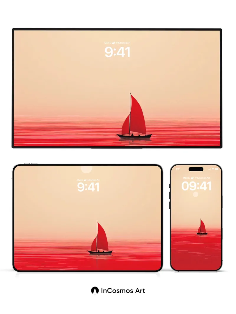 Crimson Horizon Wallpaper with Silent Sail