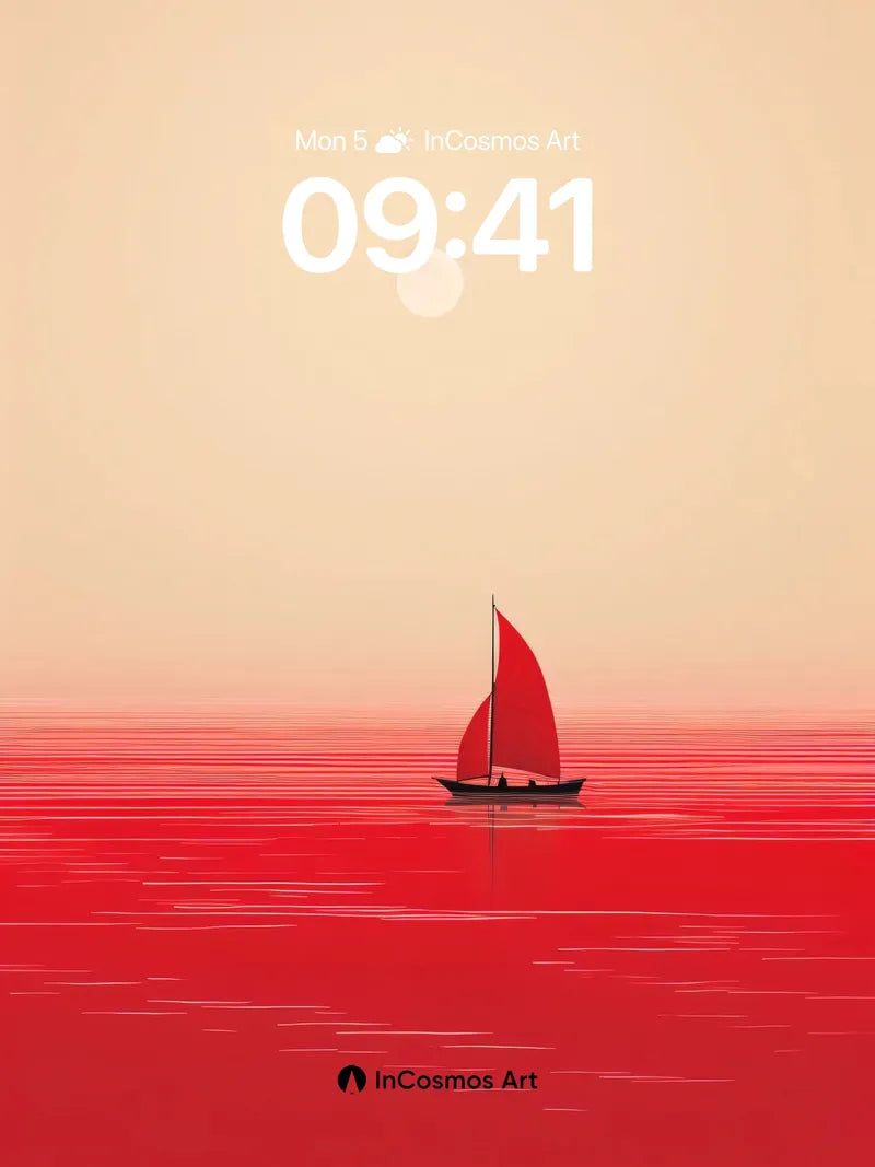 Crimson Horizon Wallpaper with Silent Sail