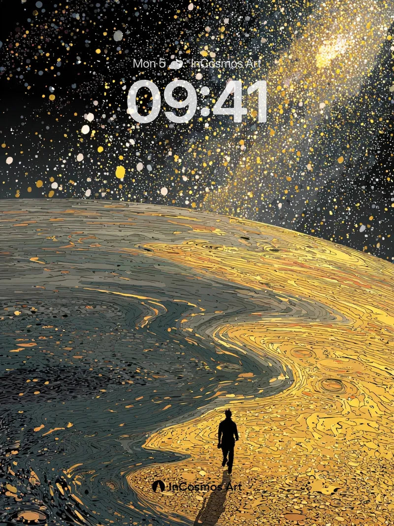 Cosmic Solitude Wallpaper with Golden Currents wallpaper for iPhone, iPad & Mac