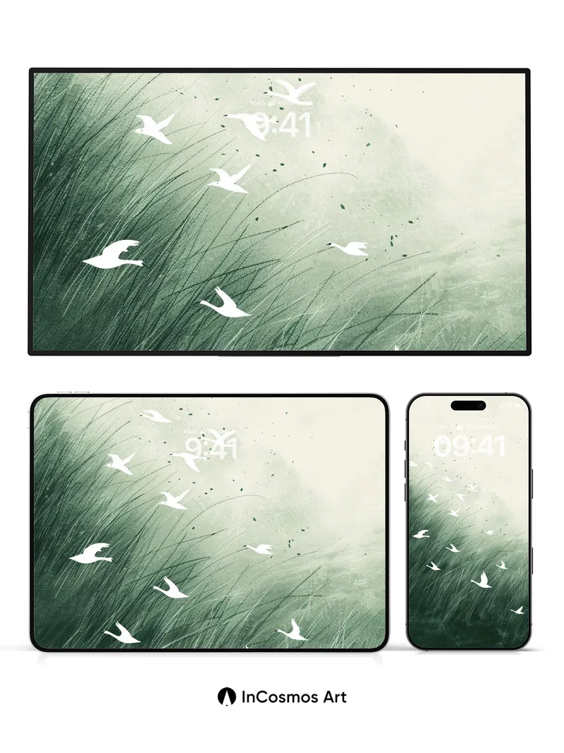 Mist Flight Wallpaper in Soft Green Haze
