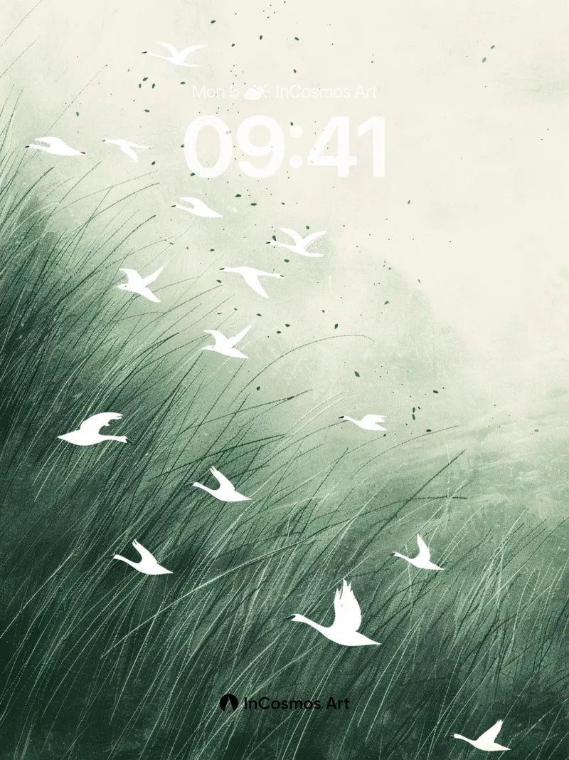 Mist Flight Wallpaper in Soft Green Haze wallpaper for iPhone, iPad & Mac