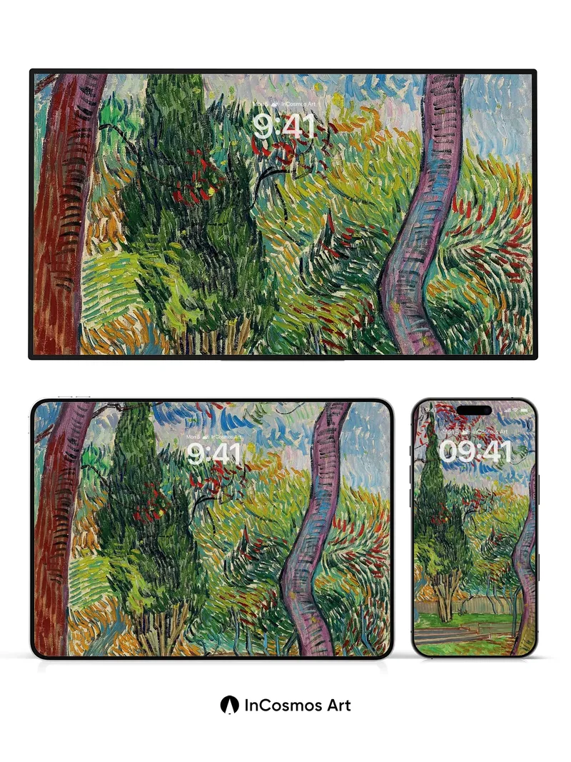 Whirlwind Garden Wallpaper with Swirling Trees