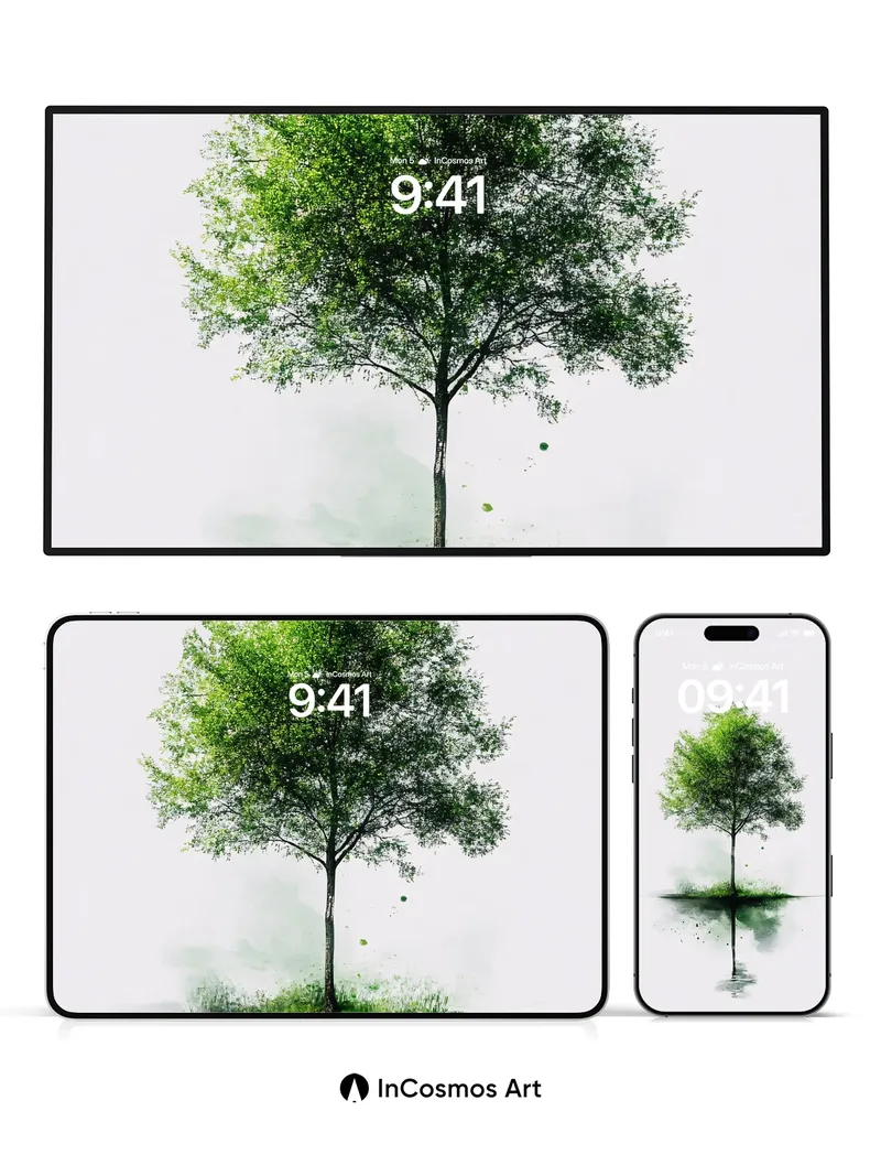 Serenity Tree Wallpaper with Water Reflection