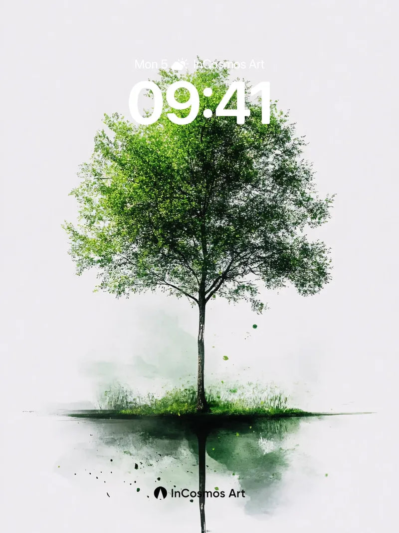 Serenity Tree Wallpaper with Water Reflection