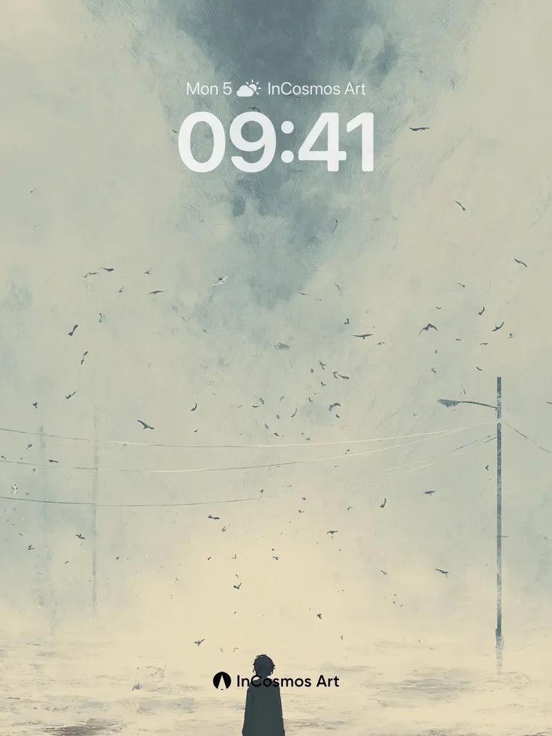 Solitary Skyline Wallpaper with Flock of Birds wallpaper for iPhone, iPad & Mac