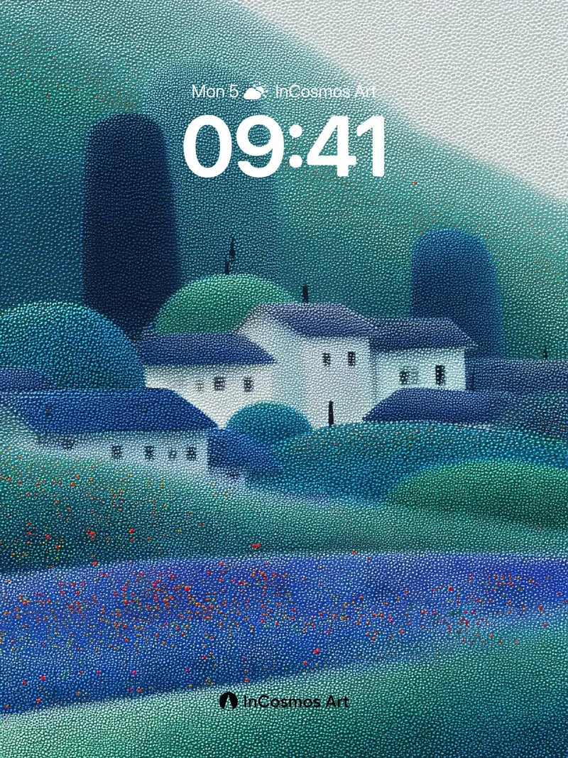 Mist-Woven Village Wallpaper with Dot-Textured Hues