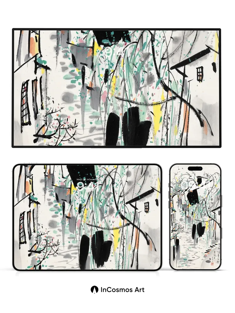 Whispering Ink Wallpaper with Willow Trails