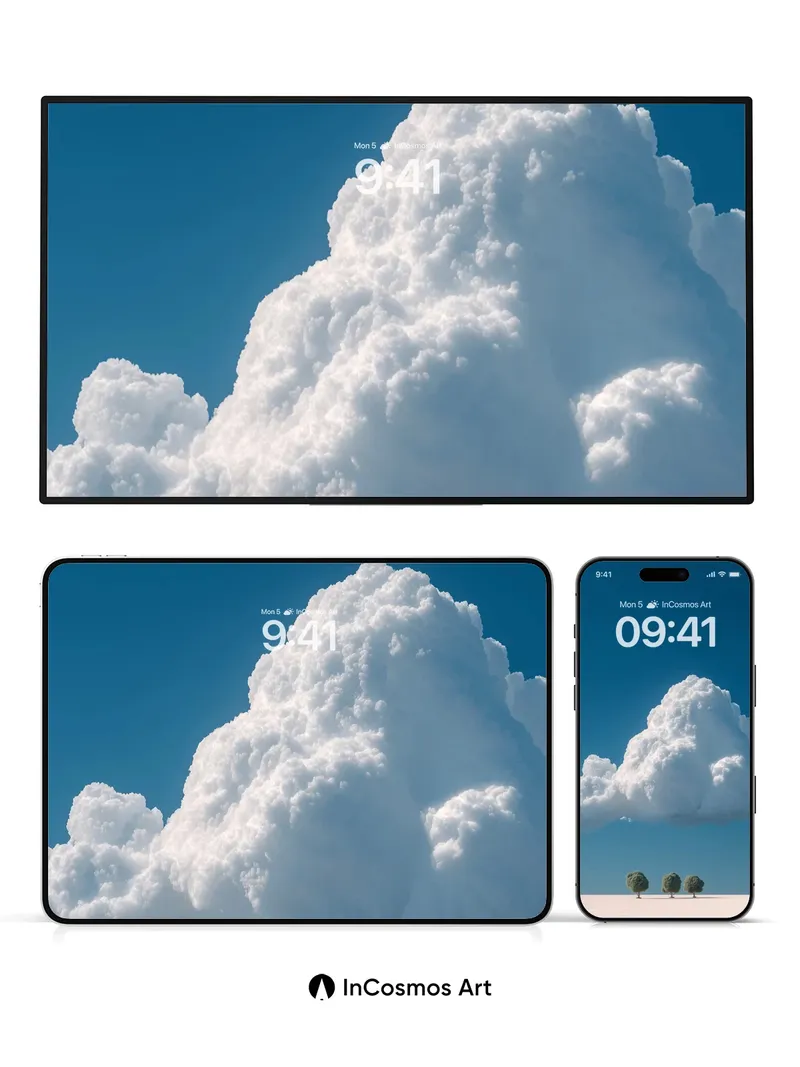 Serenity Cloudscape Wallpaper with Three Trees