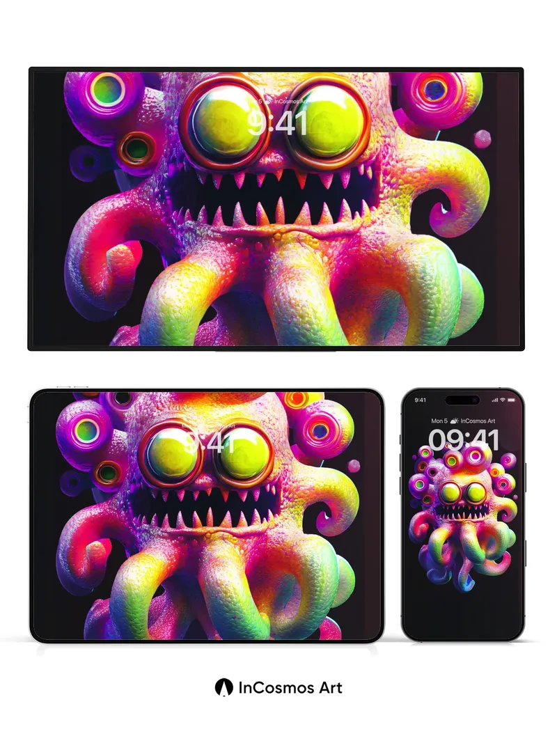 Neon Nightmare Wallpaper with Rainbow Tentacles