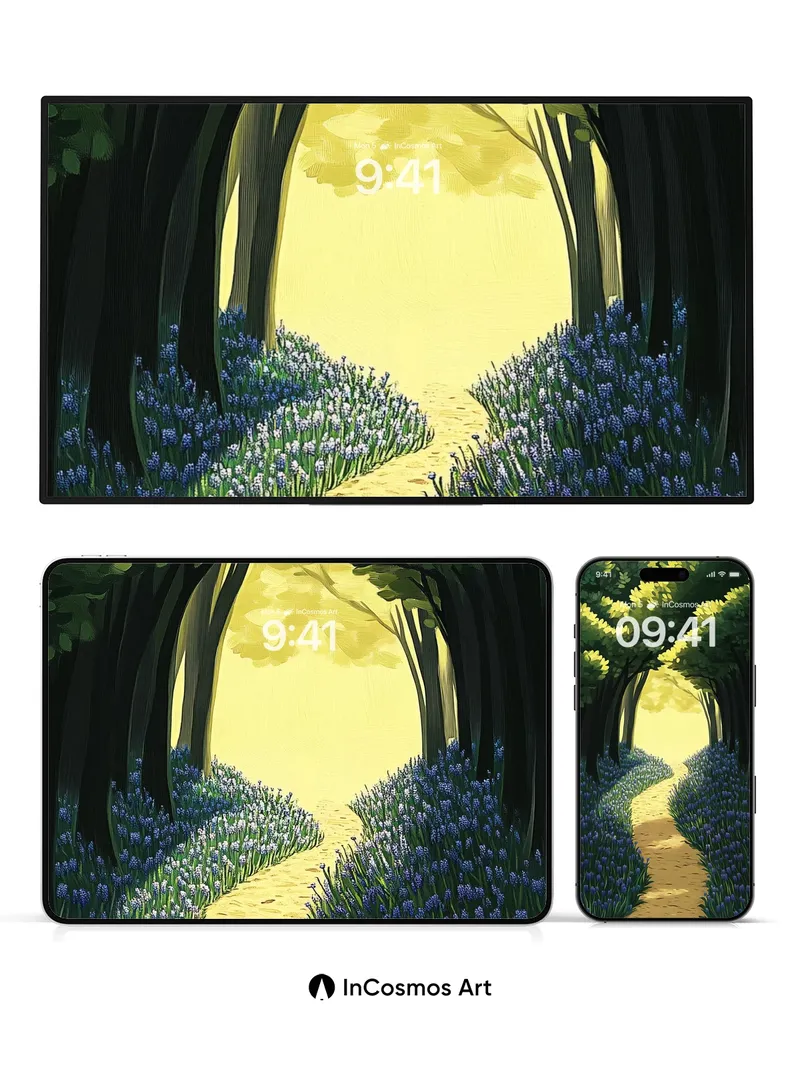 Golden Canopy Wallpaper with Lavender Path