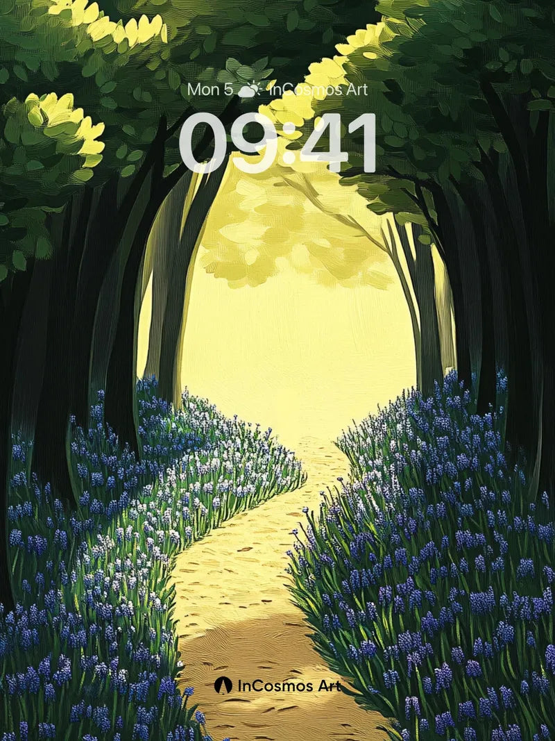 Golden Canopy Wallpaper with Lavender Path