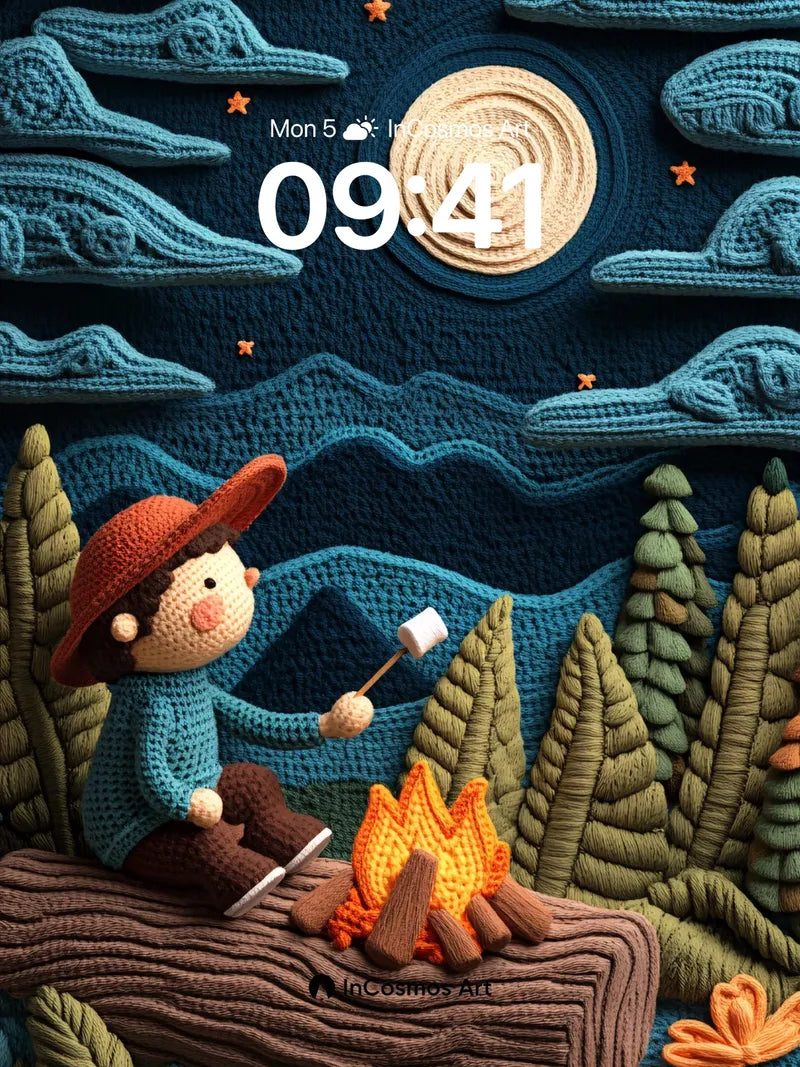 Knitted Nightfire Wallpaper with Starlit Whispers wallpaper for iPhone, iPad & Mac