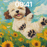 Joyful Pup Leap Wallpaper in Sunflower Fields wallpaper for iPhone, iPad & Mac