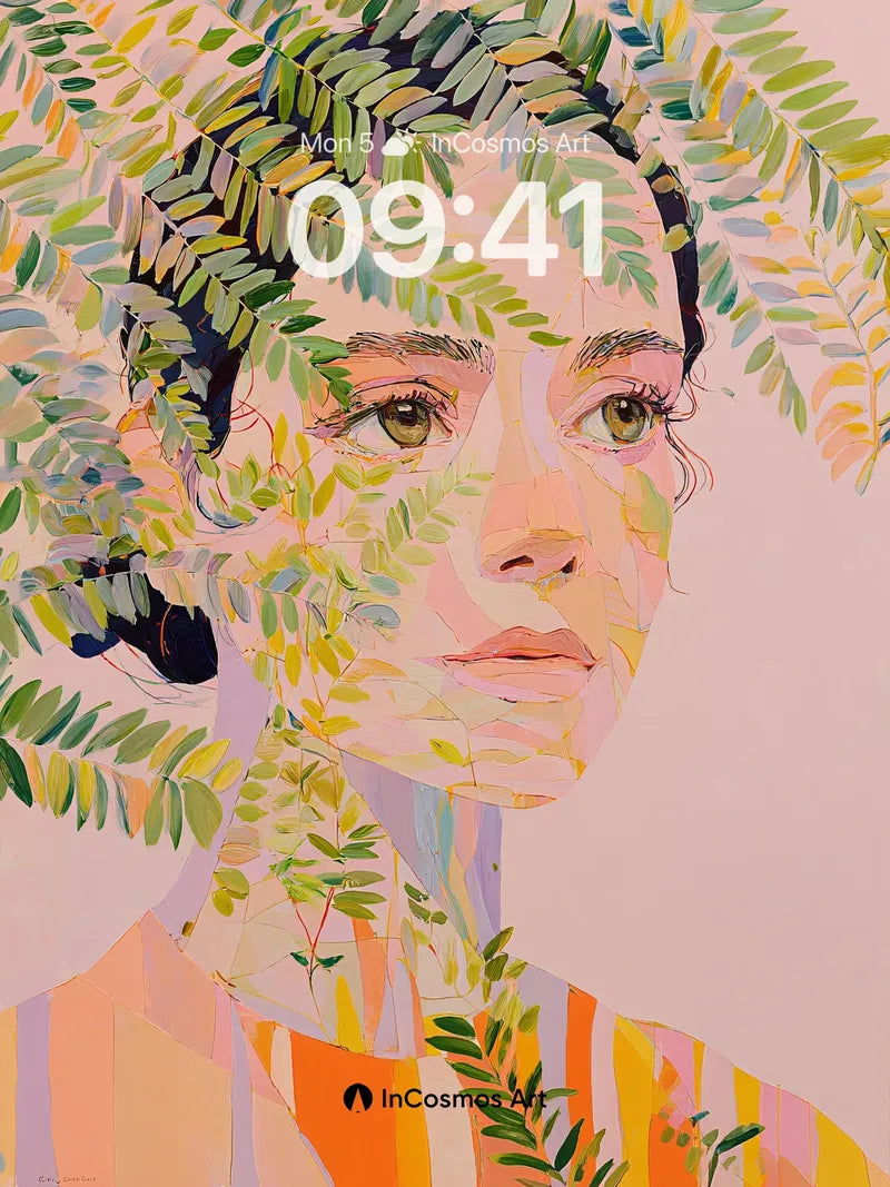 Leaf-Laced Portrait Wallpaper with Ethereal Light