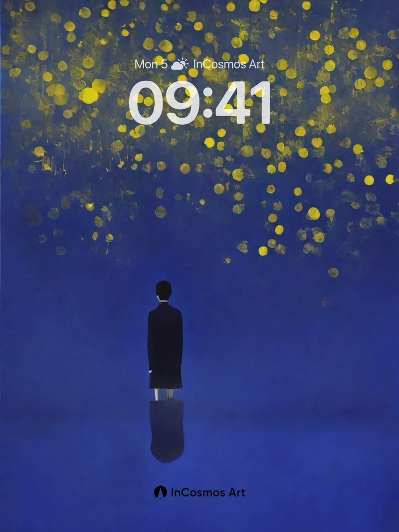 Solitary Gaze Wallpaper with Floating Gold Orbs wallpaper for iPhone, iPad & Mac