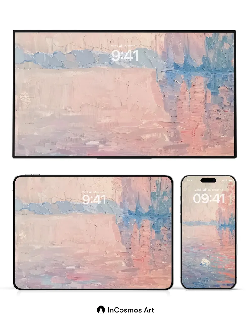 Serenity Swan Wallpaper with Pink Sky Reflection