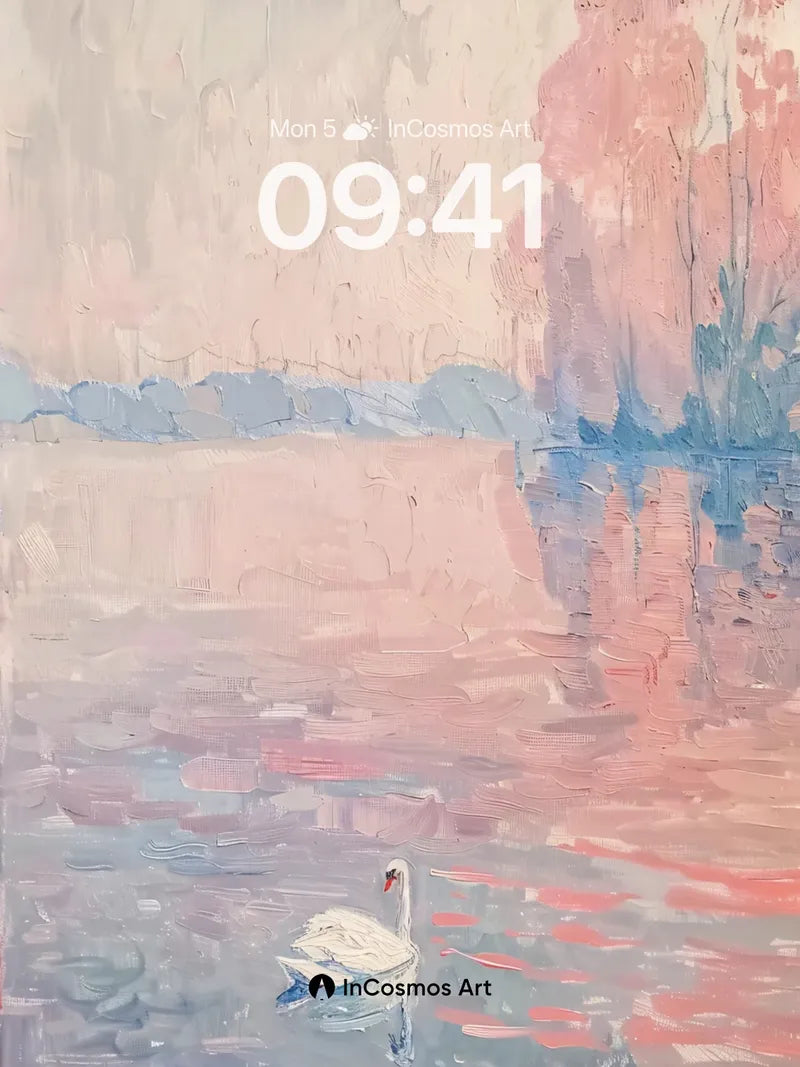 Serenity Swan Wallpaper with Pink Sky Reflection