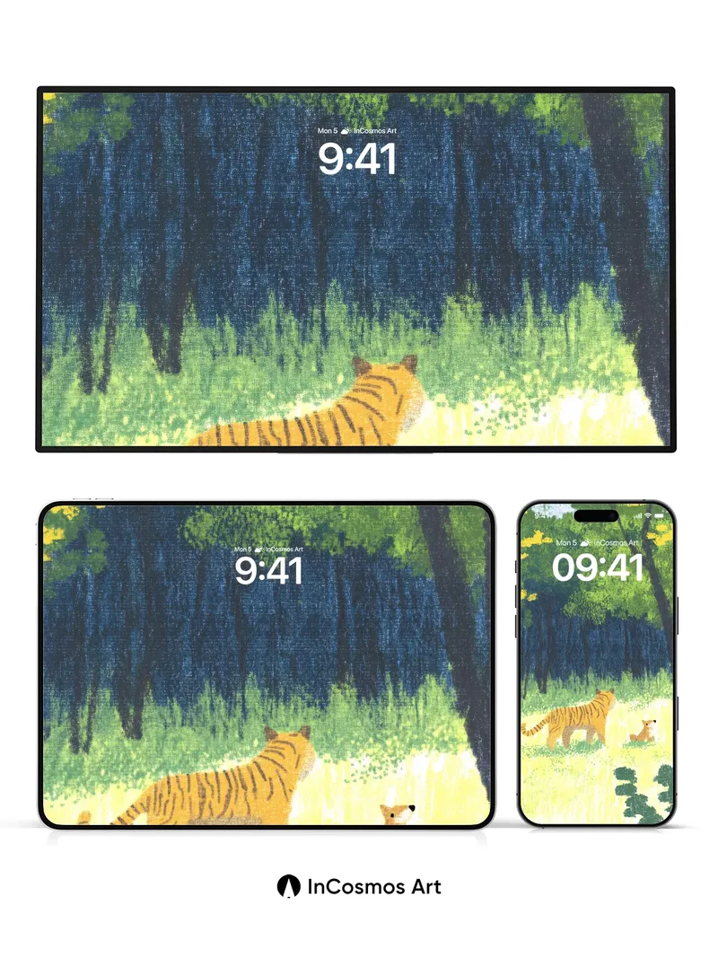 Golden Hush Wallpaper with Forest Whispers