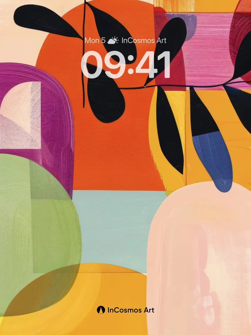 Playful Palette Wallpaper with Floating Leaves wallpaper for iPhone, iPad & Mac