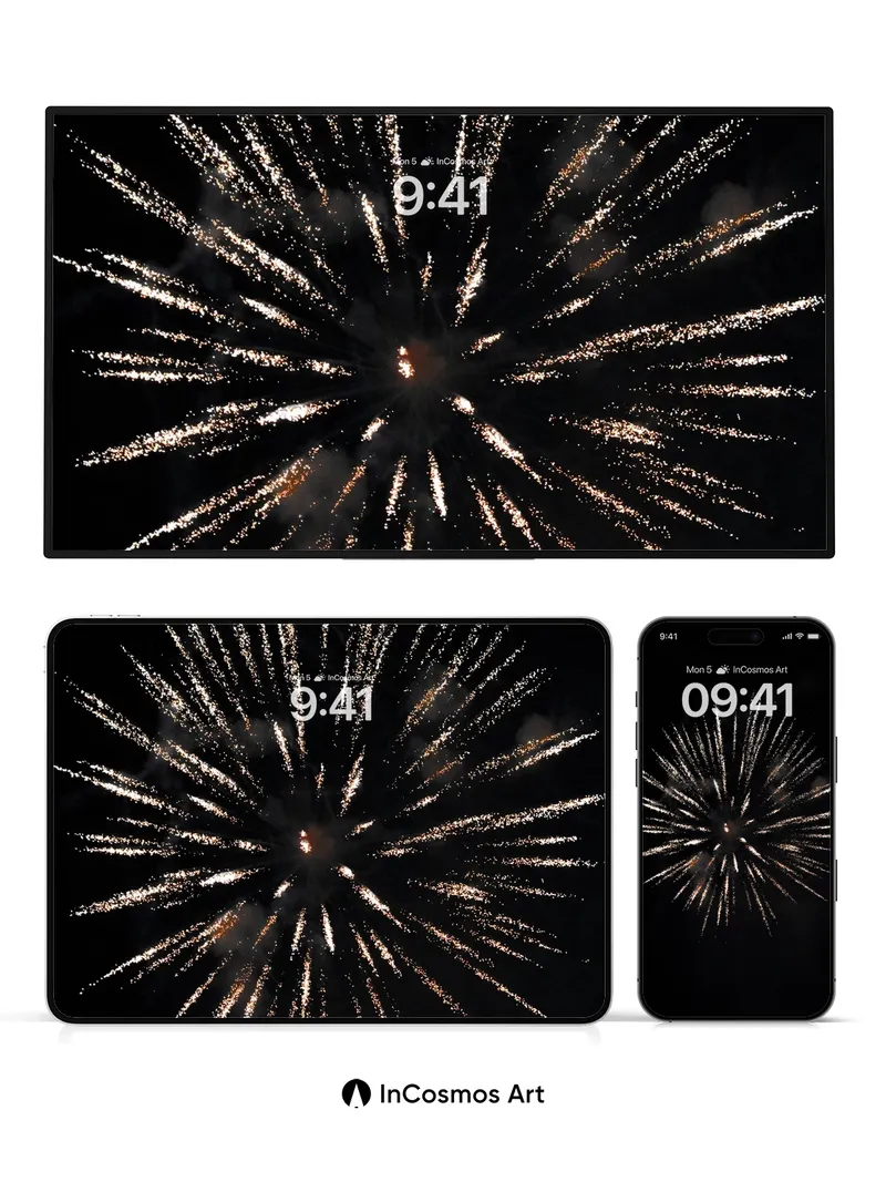 Celestial Burst Wallpaper with Golden Trails