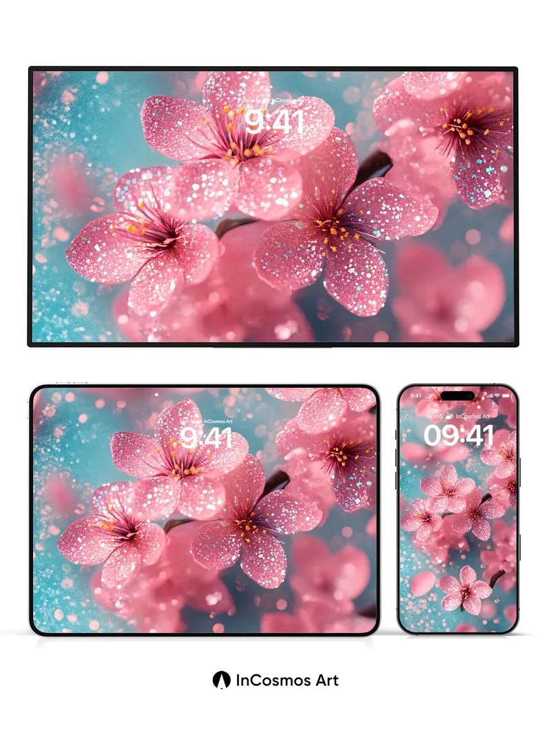 Gleaming Sakura Wallpaper with Cosmic Dust