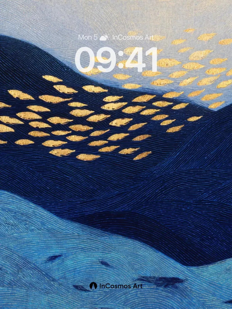 Luminous Drift Wallpaper with Floating Gold Leaves