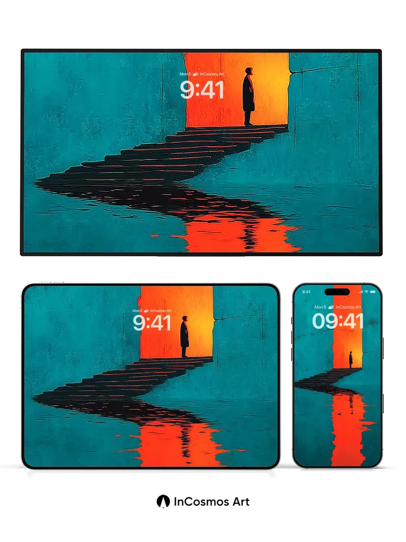 Surreal Silhouette Wallpaper with Reflective Water Path