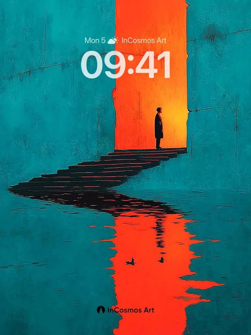 Surreal Silhouette Wallpaper with Reflective Water Path
