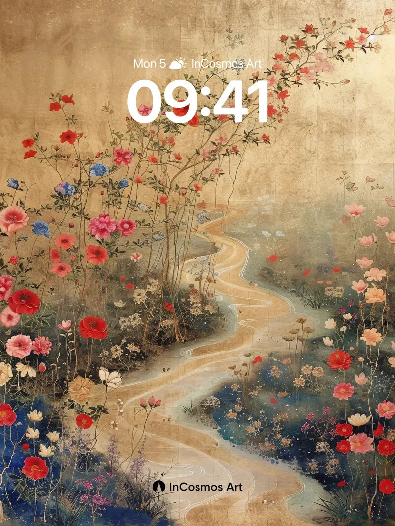 Golden Vein Wallpaper with Blossom River